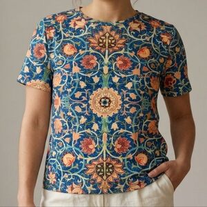 Floral Patterned Short Sleeve Top Crew Neck Print Design Relaxed Fit Boho Summer